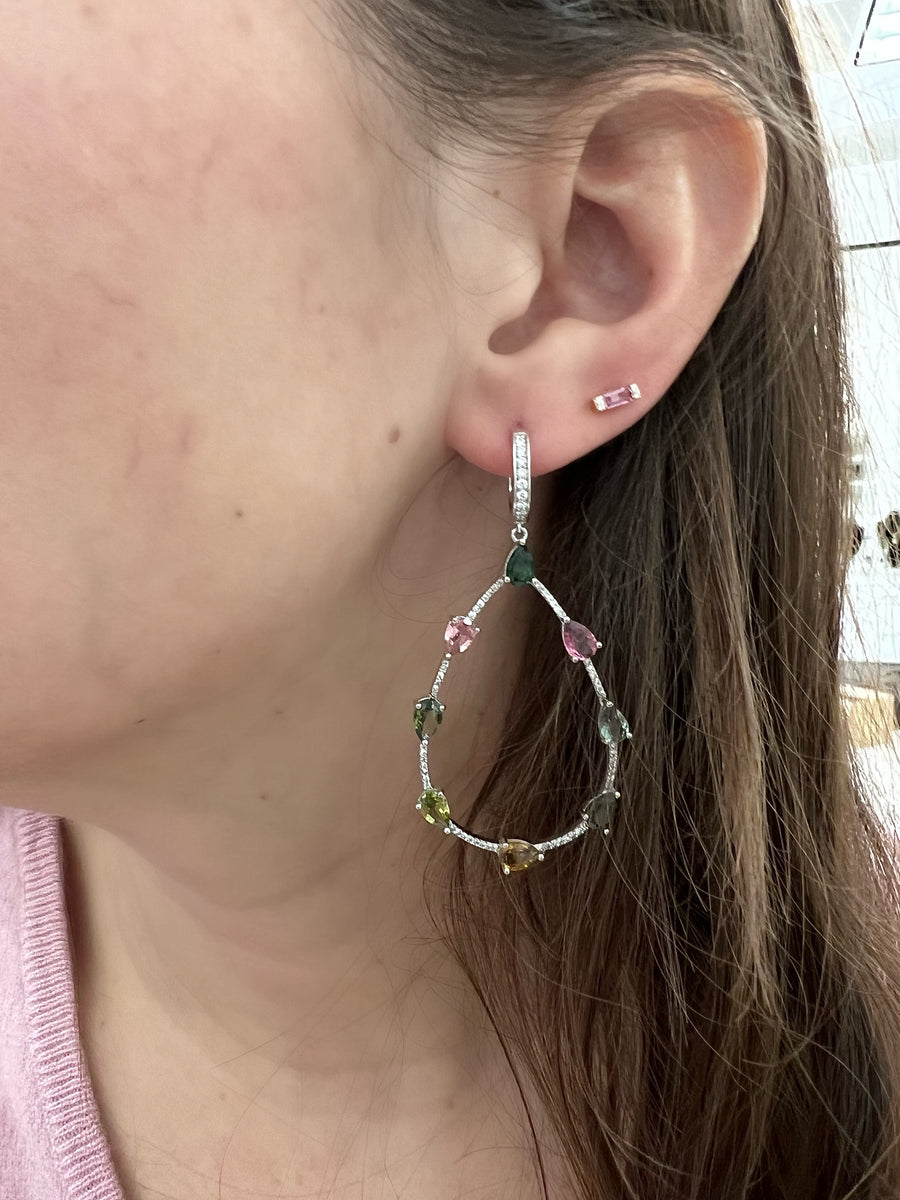 Multi-Color Tourmaline Pear Shaped Earrings