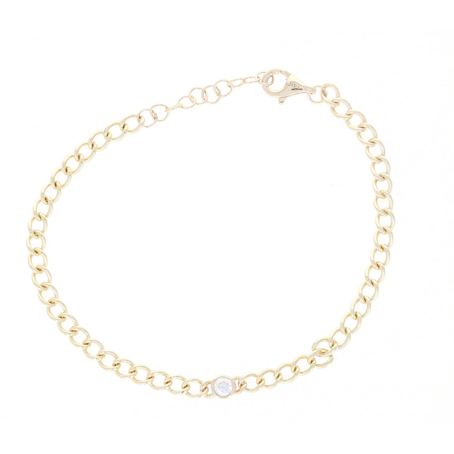 Small Curb Chain Bezel Diamond Solitaire Bracelet
