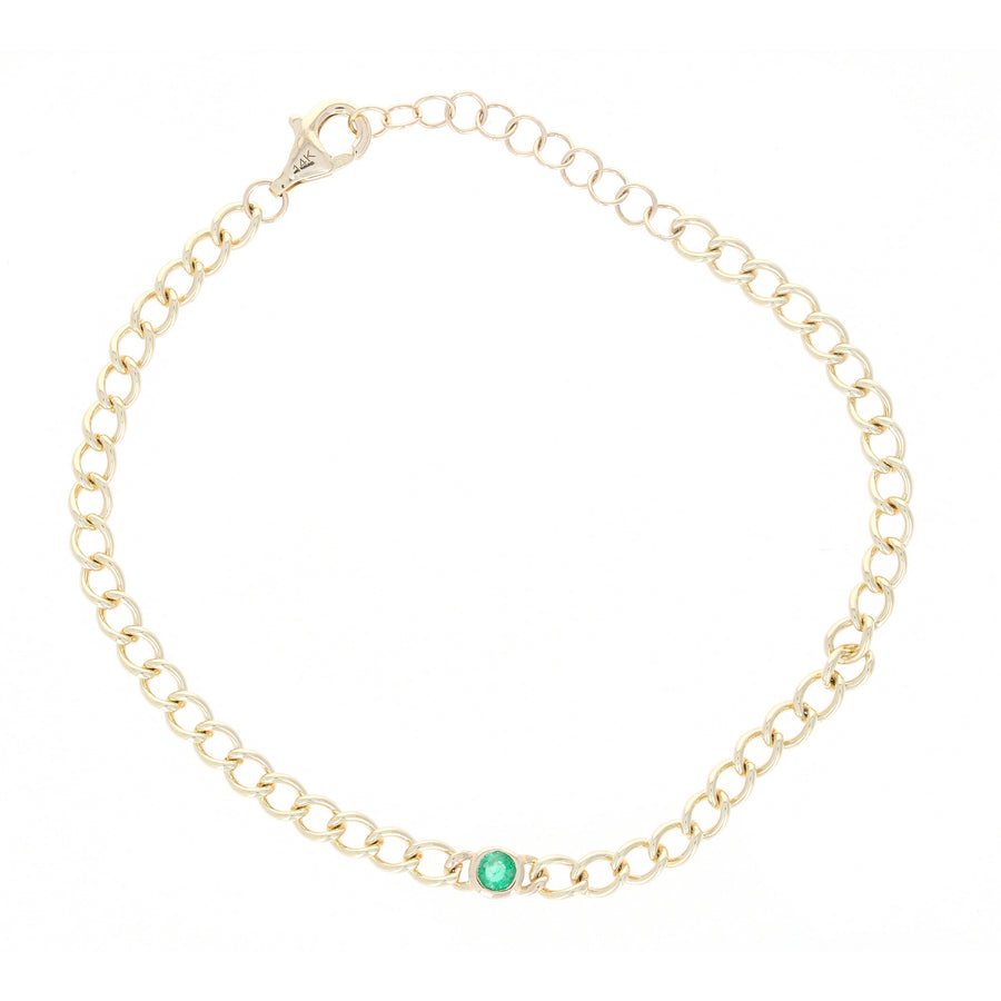 Cuban Chain Bezel Emerald Solitaire Bracelet
