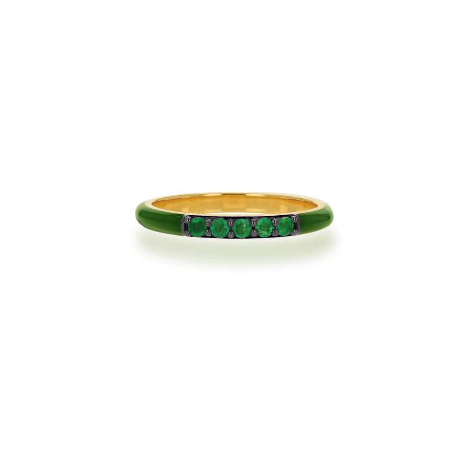 Hunter Green Enamel and Emerald Band Ring