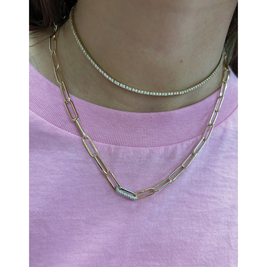 Paperclip Chain Necklace with Diamond Link