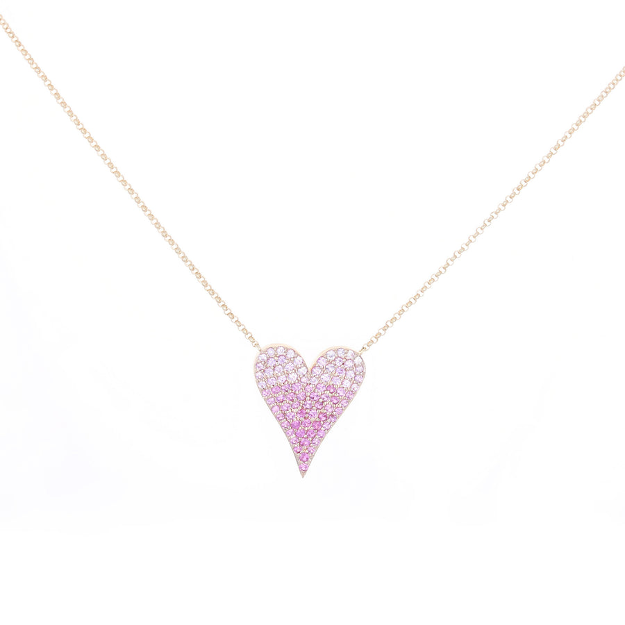 Ombre Pink Sapphire Pave Heart Necklace