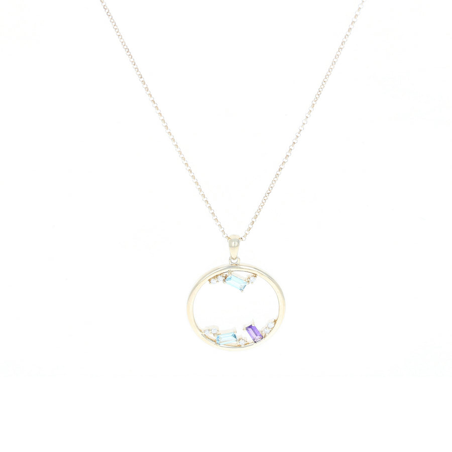 Amethyst, Blue Topaz and Diamond Pendant Necklace