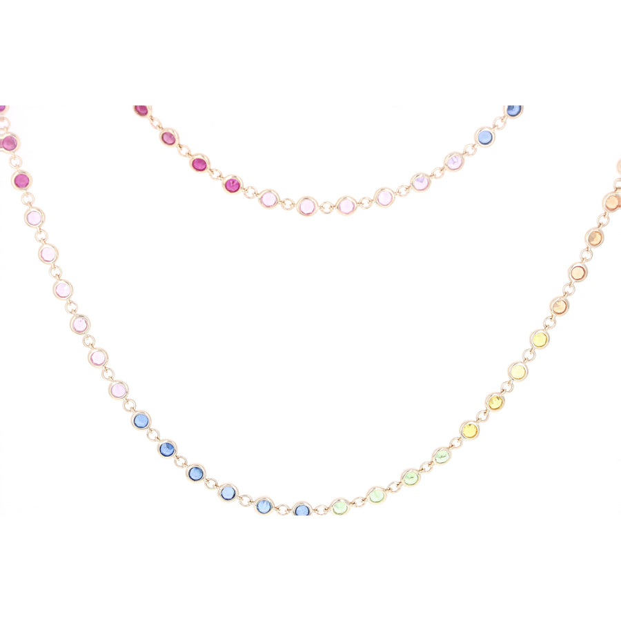 Long Rainbow Bezel Chain Necklace
