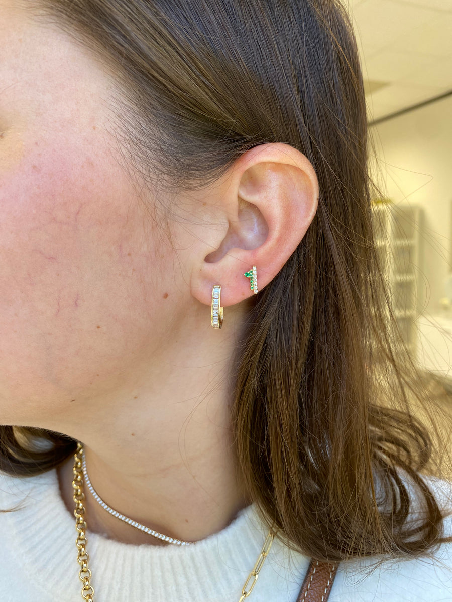 Gold and Diamond Baguette Hoop Earrings