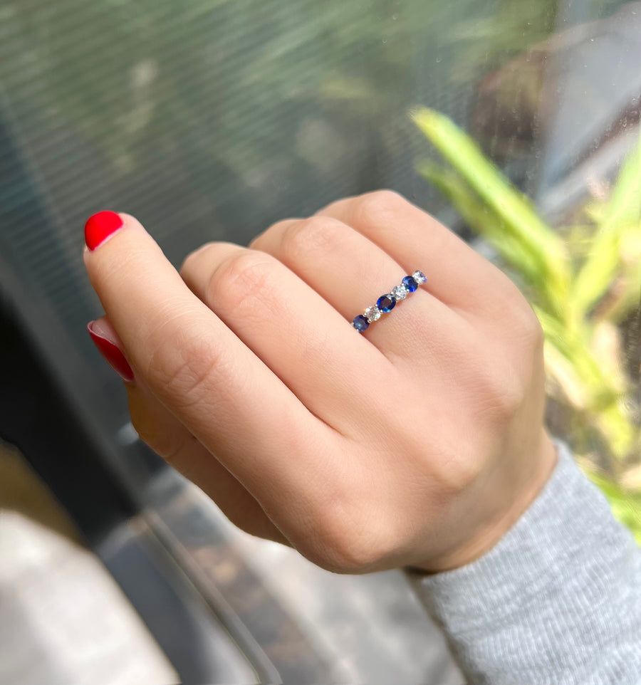 Alternating Gemstone and Diamond Ring
