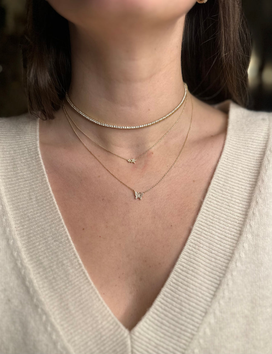 Mini Pave Diamond Double Star Necklace