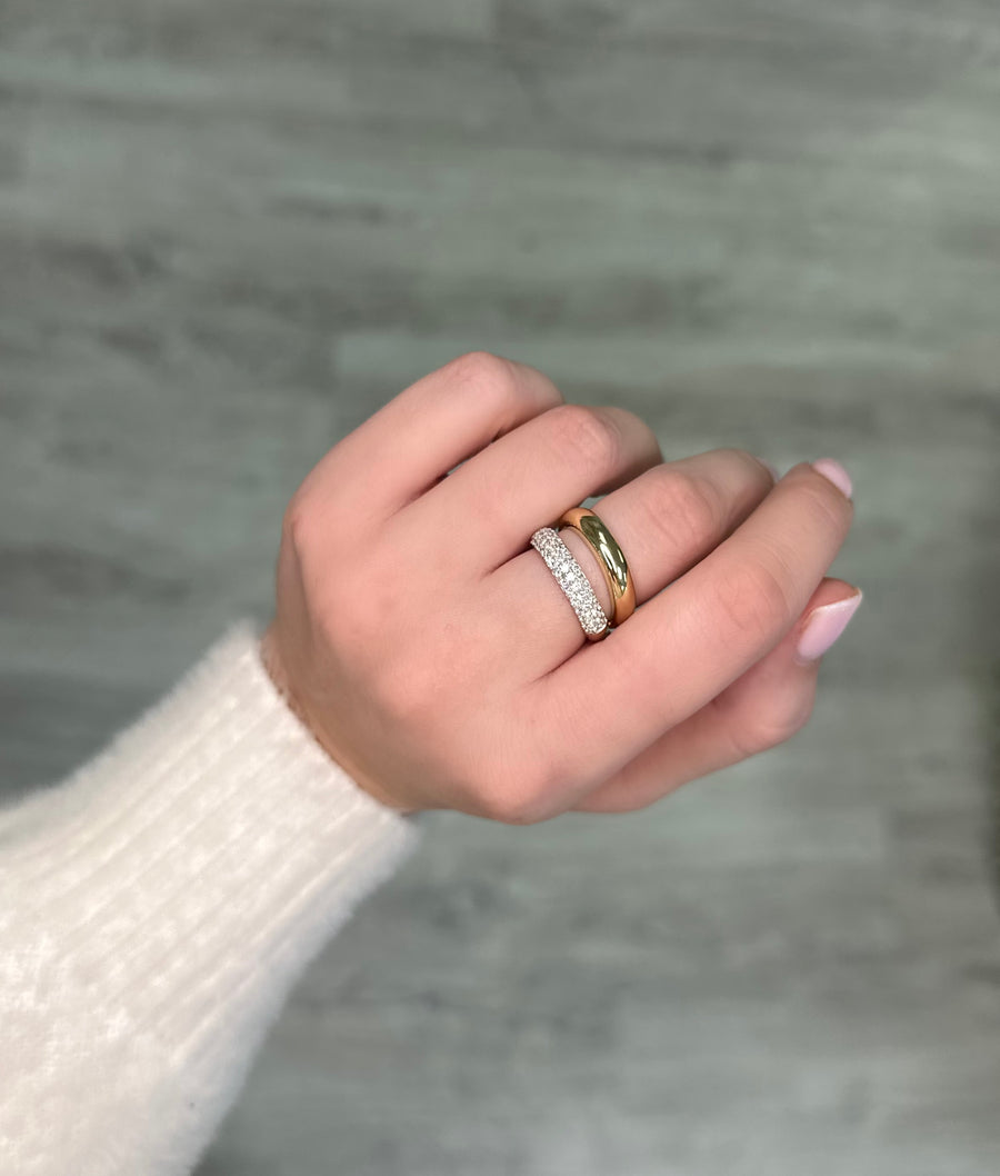 Pave and Gold Double Band Ring