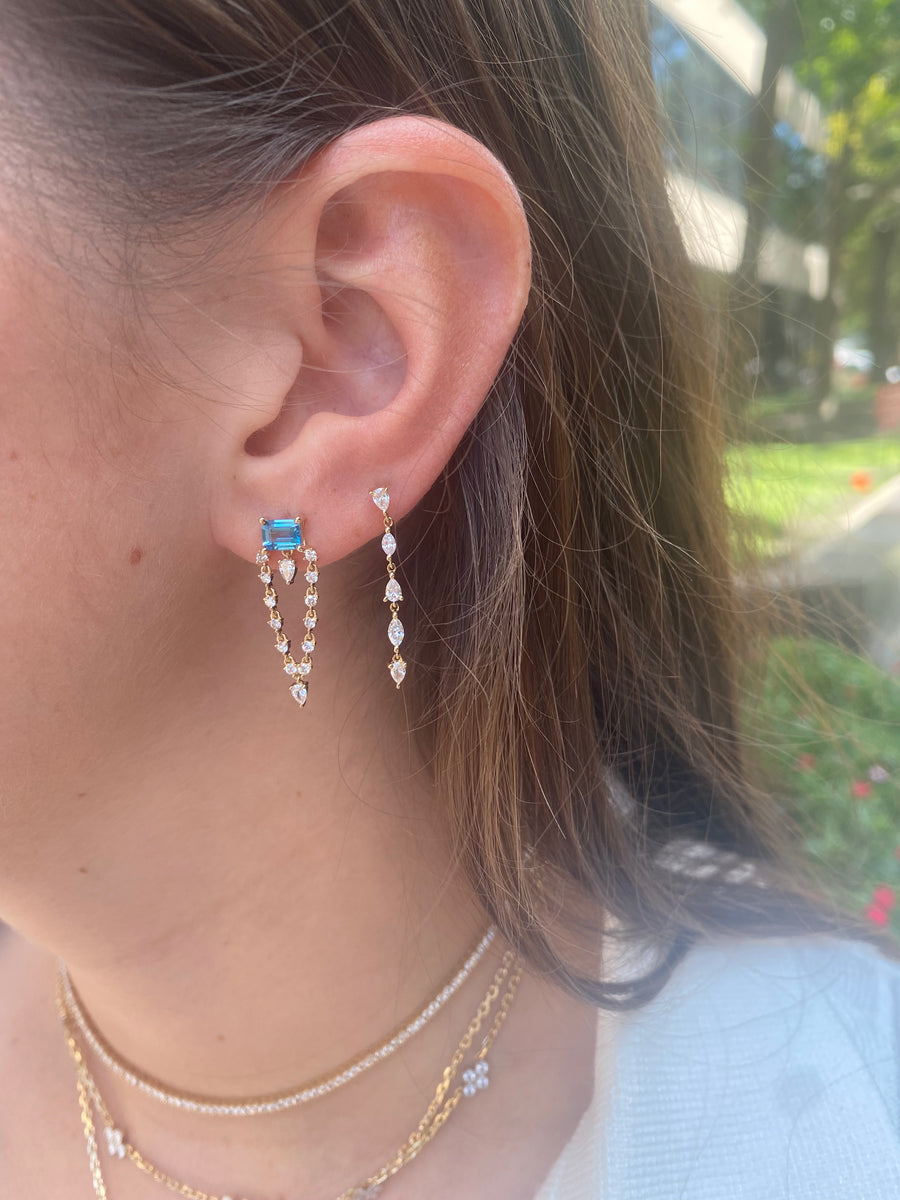 Blue Topaz Studs with Diamond Loop Dangle