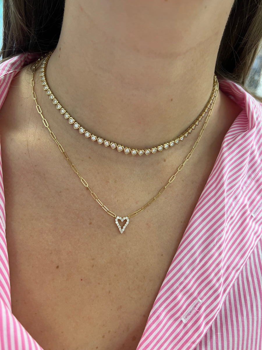 Large Diamond Heart Paperclip Necklace